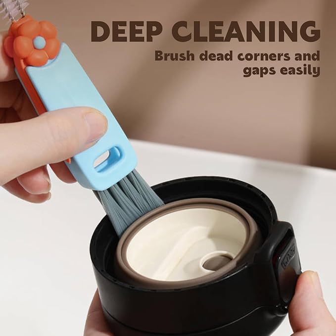HRXFOZ 3 in 1 Multifunctional Cleaning Brush, Crevice Cleaner for Bottle Gap Tight Spaces, Portable Cup Lid Cleaner (6 PCS)