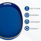 MAONAME Blue Decorative Tray, Oval Serving Tray with Handles, Plastic Trays for Coffee Table, Ottoman Trays for Living Room, Bathroom, 15.6" X 10.6" X 1.4"