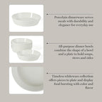 Martha Stewart Selma Pasta Bowls Set of 6, 43oz White Porcelain Soup Bowls & Salad Bowl, Wide and Shallow, Chip Resistant, Dishwasher & Microwave Safe