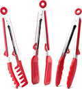 Kitchen Tongs, 9 Inch Tongs for Cooking with Silicone Tips, Food Grade Mini Serving Tong for Nonstick Pans, BBQ, Salad, Set of 3, Red