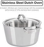 Viking Contemporary 3-Ply Dutch Oven, 5.2 Quart Stainless Steel Cookware Pot with Glass Lid, Dishwasher and Oven Safe, Induction Ready, Silver