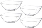 Posh Setting Clear Plastic Serving Bowls Disposable - Square Bowls - Square Candy Bowl - Plastic Snacks & Chip Bowls for Parties - Black, Gold & Clear, White Serving Dishes, 16 OZ, 4 Pack