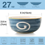 Yeacccng Japandi Cereal Bowls Set of 4, 6 Inch 27 Oz Blue Striped Ceramic Soup Bowls, Lead-Free Cadmium-Free, Dishwasher Microwave Oven Safe, Scratch-Resistant Serving Bowls