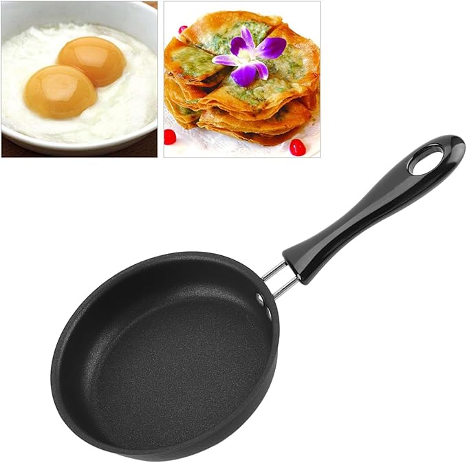 Small Frying Pan Skillet, Nonstick Mini Frying Pan with Handle Black Portable Cookware Pot for Gas Cooktops Household 4.72 inch