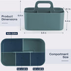 Multiuse Caddy Organizer with Handle, Portable Divided Plastic Tote Bin - Art Craft, Stationary Pen Marker Crayons, Makeup Hair Supplies Storage - Bathroom, Classroom, Dorm, Office, Desk Holder - Cyan