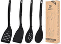 Pack of 4 Silicone Cooking Utensils Set, Non Stick Solid Spatulas and Heat Resistant Slotted Spoons with Back Hooks, Ideal BPA Free Kitchen Utensils Set for Frying,Serving,Turning,Stirring (BLACK)