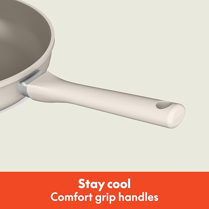 bella 7 Piece Cookware Set with EverGood™ Ceramic Nonstick Coating, Dishwasher Safe Oven Safe, All Stovetops Compatible, Glass Lids with Silicone Rims, Cool Touch Handles, Oatmilk