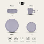 Stone Lain Cleo Stoneware 16-Piece Modern Dinnerware Set, Plates and Bowls, Light Gray, Service for 4, Microwave & Dishwasher Safe