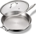 DELARLO Tri-Ply Stainless Steel Pan, 18/10 Frying Pan, Oven Safe Up to 600°F, Nontoxic Cookware, Compatible with All Cooktops Skillet, Durable, Fast Even Heat Fry Pan,Large 14.2 Inch Frying Pan