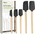 Silicone Spatula Set, Food Grade Rubber Spatula-4 Piece Nonstick Rubber Spatulas, Spoonula, Jar Scraper for Cooking, Baking, Mixing, Frosting - Heat Resistant Up to 600°F (5 Pcs Spatula Black)