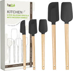 Silicone Spatula Set, Food Grade Rubber Spatula-4 Piece Nonstick Rubber Spatulas, Spoonula, Jar Scraper for Cooking, Baking, Mixing, Frosting - Heat Resistant Up to 600°F (5 Pcs Spatula Black)