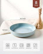 famiware Milkyway Pasta Bowls Set of 8, 33 oz Large Salad Bowls, Double Reactive Glaze, Sturdy & Stackable, Ideal for Housewarming, Festivals, Light Blue