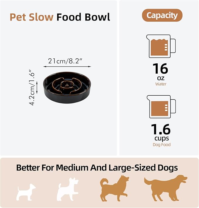 Havniva Ceramic 1.6 Cup Dog Bowl Slow Feeder for Large and Medium Dog, 8.2inch Pet Slow Dish, Stop Bloat, Preventing Choking(Single Bowl, Starry Sky)