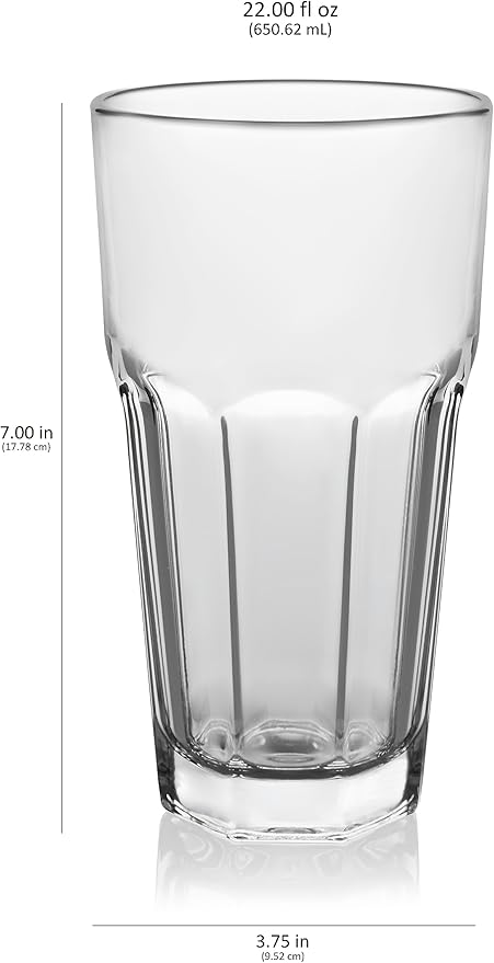 Libbey Gibraltar DuraTuff Drinking Glass Drinking Cup Set, Iconic Heavy Base Bar Glassware hick Drinking Glasses Set of 12, 22-Ounce Tall Drinking Glasses
