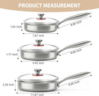 Tri-Ply Stainless Steel Frying Pan Set With Lids, 13pcs Stainless Steel Cookware Set with Detachable Handle, Induction Compatible Skillets for All Stovetops, Dishwasher and Oven Safe, Sliver