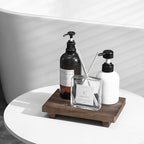 zoocatia Small Wood Tray Pedestal Stand Farmhouse Bathroom Decor Decorative Wooden Riser Kitchen Soap Dish Holder for Vanity, Counter, Sink, 9" x 5.9" - Walnut