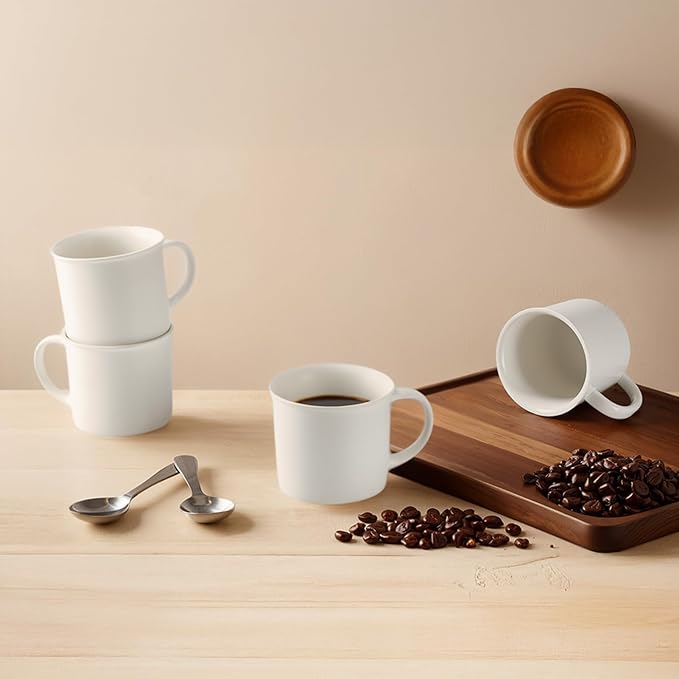 Edenseelake White Coffee Mugs Set of 4, 12 Ounce Coffee Mugs with Handles, Ceramic Coffee Cups, Porcelain Mugs Sets for Coffee, Tea, Hot Cocoa, Milk, Microwave and Dishwasher Safe