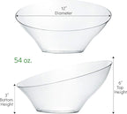 PLASTICPRO Disposable Angled Plastic Bowls Round Large Serving Bowl, Elegant for Party's, Snack, or Salad Bowl, Clear Pack of 4