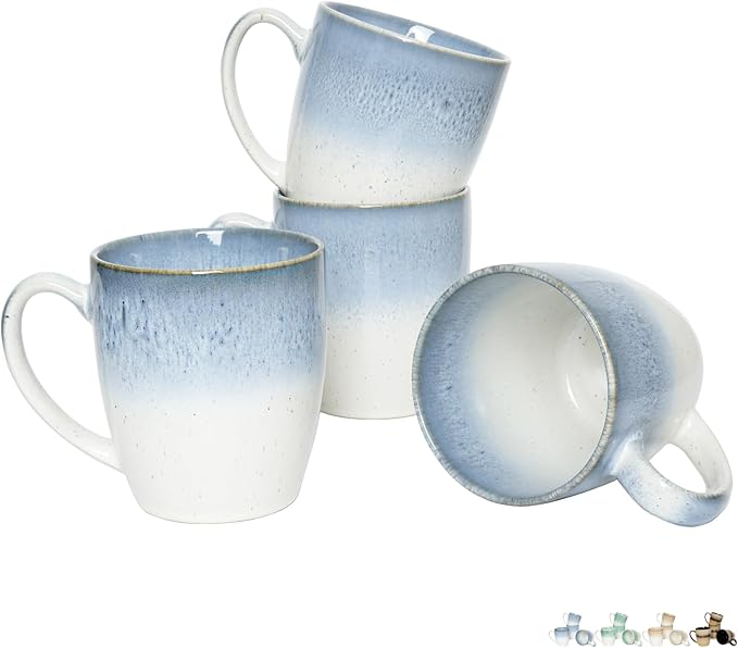 Bosmarlin Ceramic Coffee Mug Set of 4, 17 Oz, 4 Colors to Choose, Tea Cups, Dishwasher and Microwave Safe, Reactive Glaze (Blue)