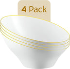 PLASTICPRO Angled Plastic Bowls Disposable Large Plastic White Serving Bowls with Gold Rim for Party for Appetizer Salads Pack of 4