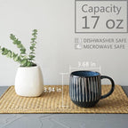Bosmarlin Ceramic Coffee Mug Set of 4, 17 Oz, Coffee Cups with Big Handle, Microwave and Dishwasher Safe (Deep Blue, 17 Oz)