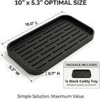 Silicone Organizer Tray, Soap and Sponge Holder for Kitchen Sink, Bathroom - Storage Tray for Dish Brush, Soap Dispenser, Dishwashing Accessories-(Black 1 Pack, 10"x5.3")