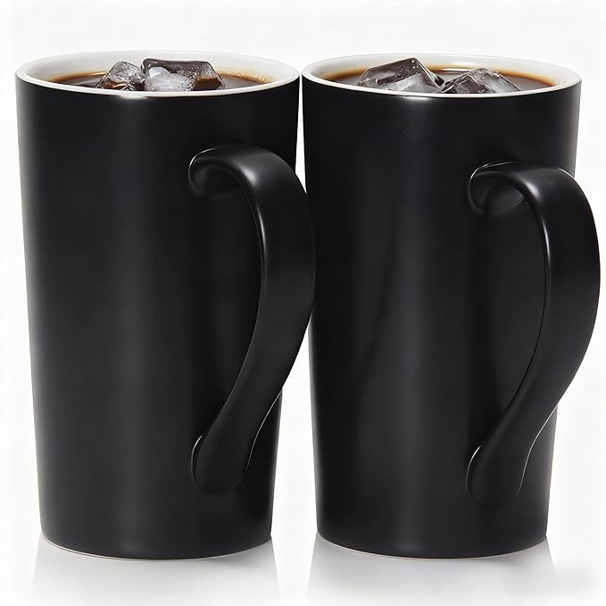 20 OZ Large Diner Coffee Mugs,Tall Beer Cups with Handle Couple's Cups Set of 2,Oversized Cylindrical Design Modern Ceramic Tea Cup for Dad Mom Friends Gift.Matte Black