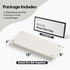 Razborci Instant Dry Sink Caddy Kitchen Sink Organizer, Quick Drying Stone Tray Diatomite Sponge Holder Soap Dish, Bathroom Countertop Fast Dry Water Absorbing Vanity Rack, Beige,12" x 5"
