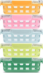 Ello Duraglass 3.4 Cup Meal Prep Sets 10Pc, 5 Pack Set- Glass Food Storage Container with Silicone Sleeve and Airtight BPA-Free Plastic Lids, Dishwasher, Microwave, and Freezer Safe, Meadow