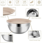 Mixing Bowls Set, 25PCS Khaki Mixing Bowls With Lids Set Stainless Steel Kitchen Large Nesting Metal Bowl 7QT to 1.5QT, Measuring Cups and Spoons for Prepping Cooking Serving