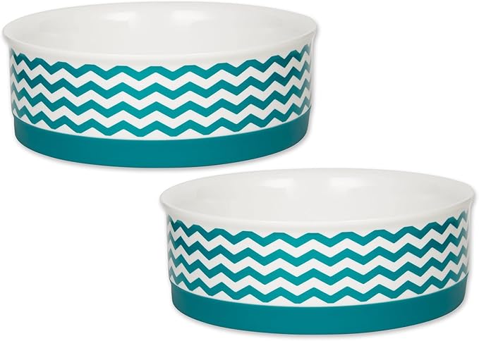 Bone Dry Ceramic Pet Collection Chevron, Medium Set, 6x2, Teal, 2 Piece