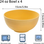 Unbreakable Wheat Straw Cereal Bowls Set of 4, 24 OZ Microwave and Dishwasher Safe Lightweight Soup and Salad Bowl Sets, Reusable Dessert Bowls for Rice, Pasta, Snack, Fruit, BPA Free (Yellow)