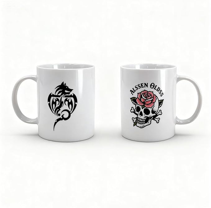 Edgy Skull & Rose Mug Set – Tattoo‑Style Ceramic Coffee Mugs, Unique Gift Boxed Set for Him & Her, Novelty Gothic Mugs, Birthday or Rocker Gift