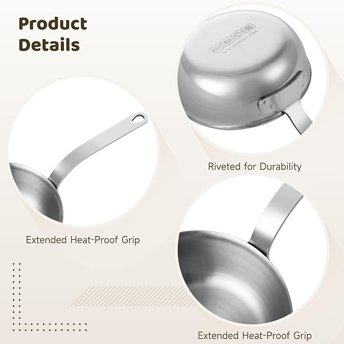 2 Pcs Mini Sauce Pan and Silicone Spatula Set, 5 in Stainless Steel Butter Warmer, Nonstick Frying Pan, No Coating Egg Pan with Spatula, 304 Steel Small Cooking Pot for Single Portion, All Stoves