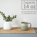 Bosmarlin Ceramic Coffee Mug Set of 4, 14 Oz, Coffee Cups with Big Handle, Microwave Safe, Unique Reactive Glaze (Green, 14 Oz)