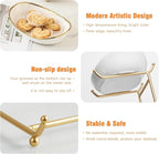 Ceramic Fruit Bowl for Kitchen Counter - 3 Tier Fruit Basket with Metal Stand, Tiered Fruit Stand for Countertop, Snack, Nuts, Cake, Dessert, Cute (Gold-rimmed, Small)