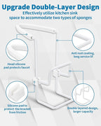 Sink Sponge Holder - Metal Kitchen Sink Faucet Organizer for Sponges, Brushes and Cleaning Tools, Faucet Sponge Holder Hanging Fix Around Faucet (White)