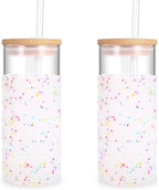 Tronco 20 oz Glass Tumbler with Lid and Straw, Iced Coffee Cup and Smoothie Cup with Bamboo Lids & Protective Silicone Sleeve, Dishwasher Safe, BPA-Free, Glass Cup 2 Pack