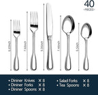 Silverware Set for 8, Heavy Duty Stainless Steel Cutlery Set with Wide Handles, Mirror Polished Utensils Spoons and Forks Set for Kitchen，Dishwasher Safe (Silver, 40 Pieces for 8)