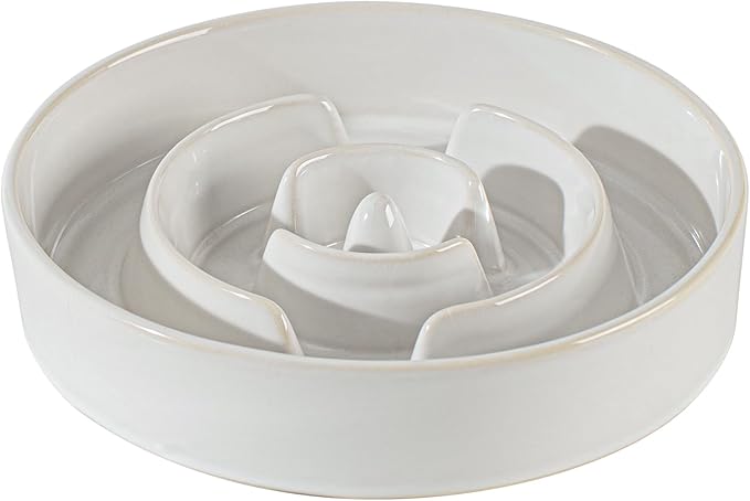 Havniva Ceramic 3.2 Cup Dog Bowl Slow Feeder for Large Dog, 9.5inch Pet Slow Dish, Stop Bloat, Preventing Choking(Single Bowl, Reactived Glaze -White)