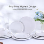 Webbylee 12-Piece Melamine Dinnerware Set for 4 – Unbreakable Plates & Bowls, Lightweight, Two-Tone White & Grey, Ideal for Family Meals, Camping, Picnic, Parties