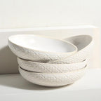8 inch Pasta Bowls, 22 Oz Ceramic Serving Bowls Set of 4, Embossed Porcelain Salad Bowl, Serving Dishes for Pasta, Salad, Soup, Fruit, Housewarming Gift, Wedding Decor, Oven & Dishwasher Safe
