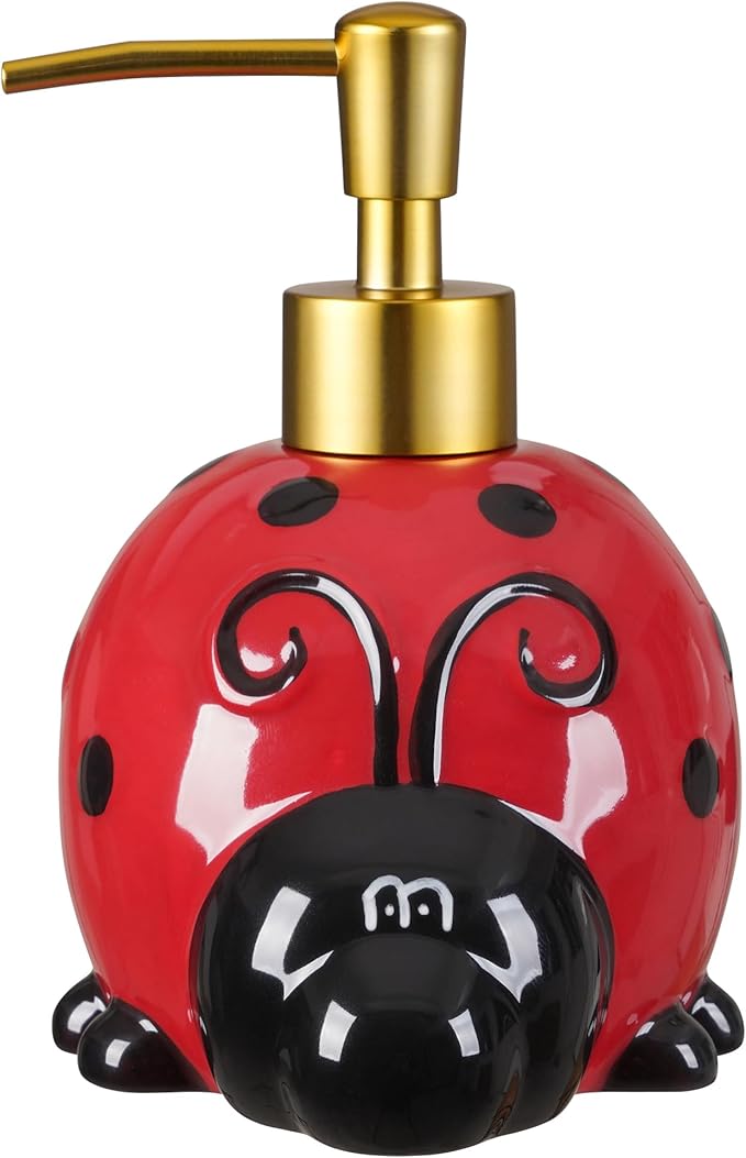 RQYIXI 17 OZ Ladybug Ceramic Soap Dispenser with ABS Pump,Refillable Liquid Bathroom soap Dispenser for Lotion ,Body Wash ,Cute Kitchen Soap Dispenser for Dish Soap,Hand Soap
