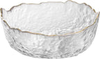 Glass Salad Bowl Irregular Lotus Flower Shape Serving Bowls, Mixing Nut Bowls for Kitchen Fruist, Snack, Dessert, and Ice Cream Candy Dishes (Crystal Clear with Gold Rim, Medium)