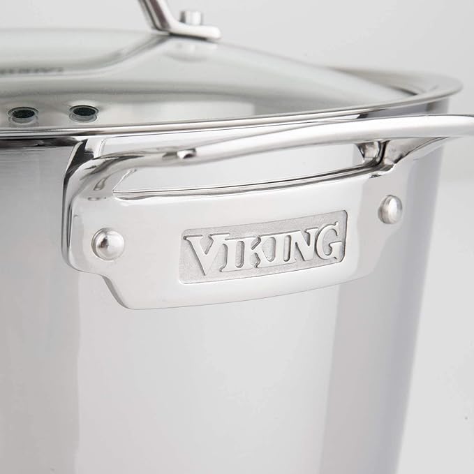 Viking Contemporary 3-Ply Dutch Oven, 5.2 Quart Stainless Steel Cookware Pot with Glass Lid, Dishwasher and Oven Safe, Induction Ready, Silver
