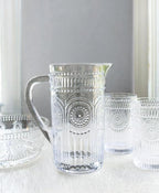 Boston International Vintage-Inspired Glass Serving Bowl with Embossed Floral Pattern for Salad Snacks Dinner, Large 7" x 2.75", Clear Codi