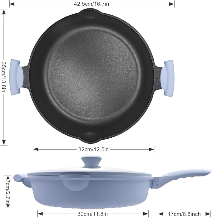 Large Frying Pan Skillet Nonstick with Lid, 14 Inch Deep Saute Pan, Big Induction Pan for Cooking, 2-1 Non Stick Cookware with Helper Handle, Family Size, Suitable for All Stoves, PFOA-Free