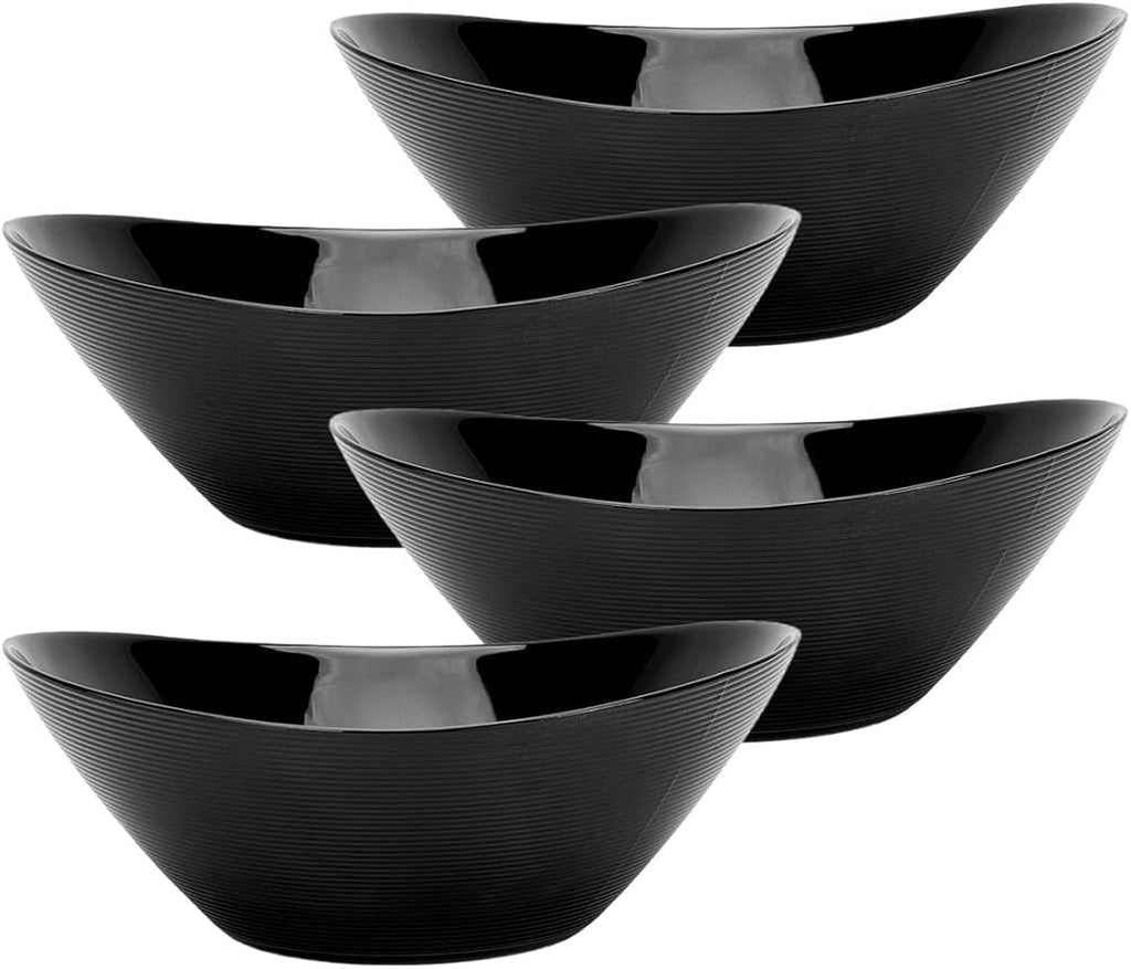 LaGlint 43 OZ Serving Bowl Set of 4, Opal Glass 9 inch Oval Serving Dishes for Salad, Side Dishes, Fruit Kitchen, Microwave & Dishwasher Safe, Black