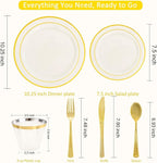 WELLIFE 210PCS Ivory Plastic Plates for 30 Guests - Gold Plastic Plates, Platos Para Fiestas Elegantes Desechables, Disposable Plate for Party and Wedding