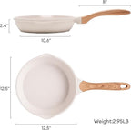JEETEE 12.5 Inch Nonstick Frying Pan, Stone Coating Cookware, Nonstick Omelette Pan with Heat-Resistant Handle, Induction Skillet for Eggs (Beige)